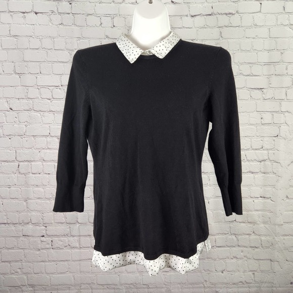 White House Black Market Sweaters - WHBM Women's 3/4 Sleeve Black Sweater with Polka Dot Trim M